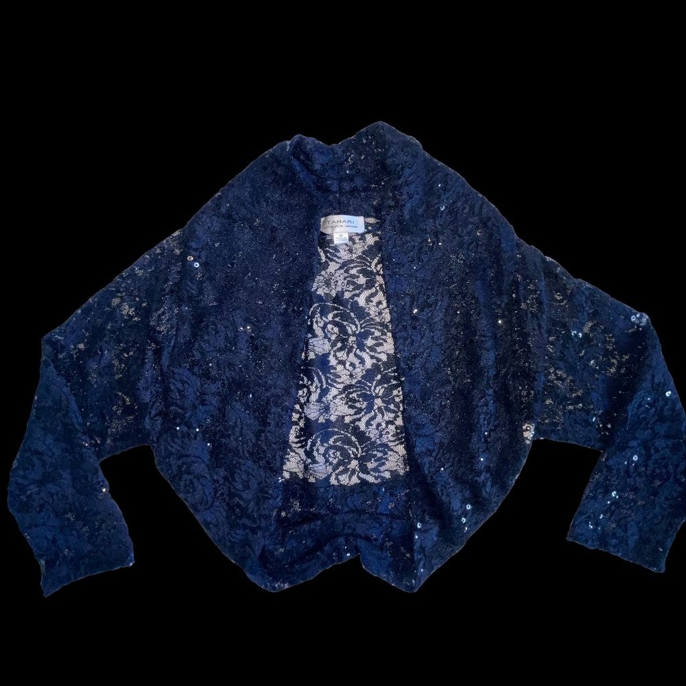 Tahari ASL Lace Shrug Navy M